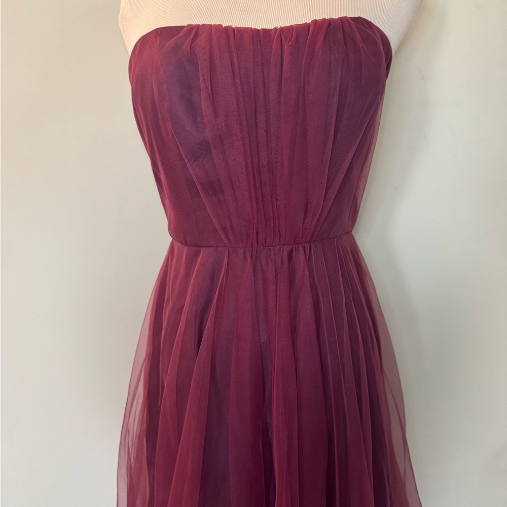 [Badgley Mischka] Burgundy Strapless Tulle Midi Dress Size 4 - Picture 6 of 11